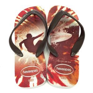 Havaianas Surfer Men Hype Flip Flops Size 11 / 45 Brown Tan & Red Waterproof New